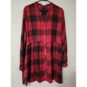Maurices Western Dress Plus Size 1 Red Black Plaid Button Up‎ Lightweight Collar
